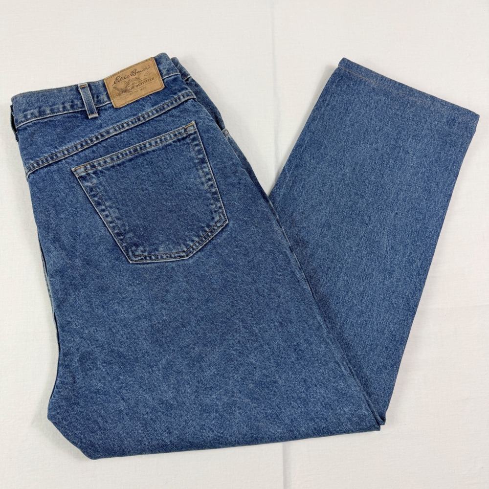 Eddie Bauer Jeans Mens 42 Blue Denim Made in USA 100% Cotton Zip Fly Casual Pant